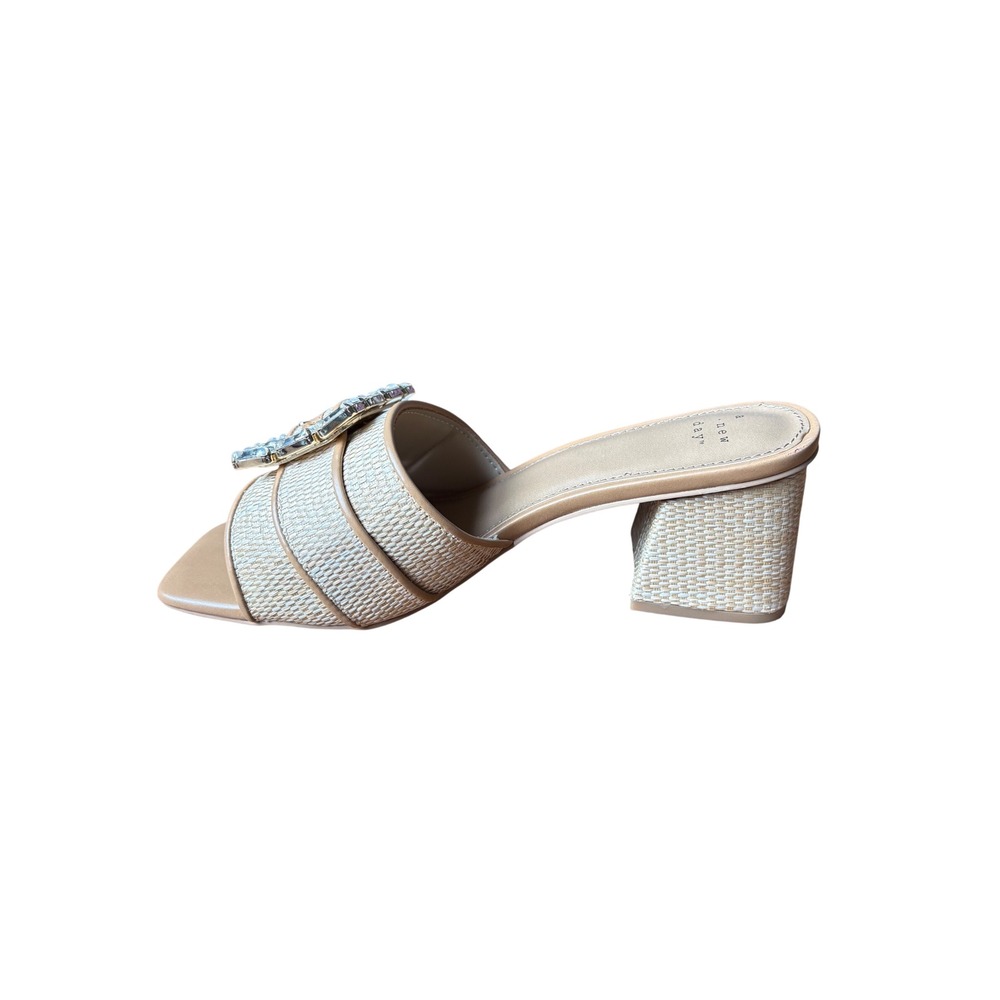 A New Day Kathleen Raffia Rhinestone Buckle Block Heel Slide Sandals 8.5 NWT - Picture 5 of 13